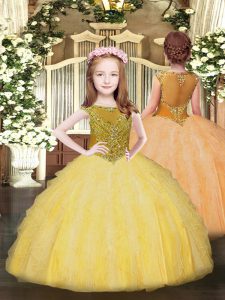 Scoop Sleeveless Zipper Girls Pageant Dresses Gold Organza