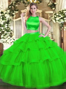 Cute Green Sleeveless Tulle Criss Cross Ball Gown Prom Dress for Military Ball and Sweet 16 and Quinceanera
