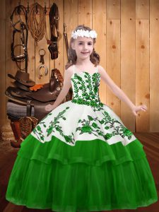 Glorious Embroidery Little Girls Pageant Gowns Green Lace Up Sleeveless Floor Length