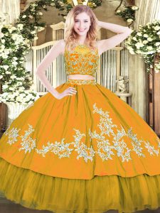 Wonderful Scoop Sleeveless Zipper Quince Ball Gowns Gold Tulle