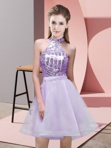 Luxury Halter Top Sleeveless Backless Quinceanera Dama Dress Lavender Chiffon