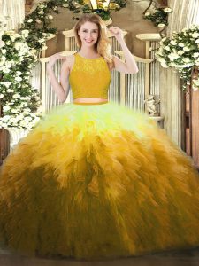 Fashionable Gold Sleeveless Organza Zipper Sweet 16 Quinceanera Dress for Military Ball and Sweet 16 and Quinceanera