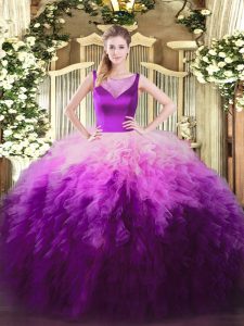Custom Designed Multi-color Quinceanera Dress Sweet 16 and Quinceanera with Beading and Ruffles Scoop Sleeveless Side Zipper