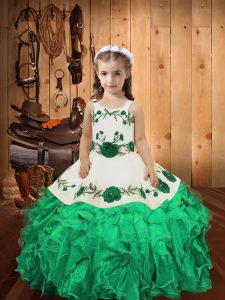 Straps Sleeveless Lace Up Girls Pageant Dresses Turquoise Organza