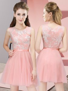 Baby Pink Sleeveless Tulle Side Zipper Vestidos de Damas for Prom and Party and Wedding Party