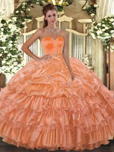 Floor Length Ball Gowns Sleeveless Orange 15th Birthday Dress Lace Up