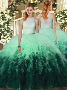 Floor Length Multi-color Ball Gown Prom Dress High-neck Sleeveless Backless