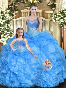 New Style Sleeveless Lace Up Floor Length Beading and Ruffles 15 Quinceanera Dress