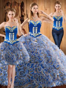 Luxury Multi-color Sweet 16 Dress Military Ball and Sweet 16 and Quinceanera with Embroidery Strapless Sleeveless Sweep Train Lace Up