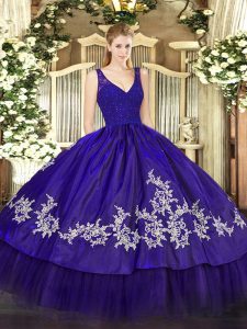 Colorful V-neck Sleeveless Taffeta Quinceanera Gown Beading and Appliques Zipper
