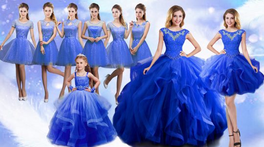 Enchanting Blue Ball Gowns Beading and Ruffles Sweet 16 Dress Lace Up Organza Sleeveless Floor Length