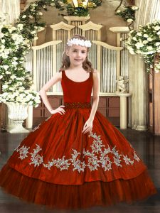 Wine Red Scoop Zipper Beading and Appliques Little Girl Pageant Dress Sleeveless