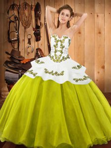 Unique Yellow Green Sleeveless Floor Length Embroidery Lace Up Sweet 16 Quinceanera Dress