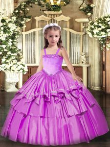 Customized Straps Sleeveless Lace Up Pageant Gowns For Girls Lilac Organza