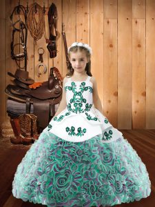 Fantastic Ball Gowns Little Girls Pageant Dress Multi-color Straps Fabric With Rolling Flowers Sleeveless Floor Length Lace Up