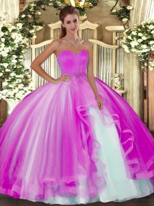 Fuchsia Sweetheart Neckline Beading Quinceanera Dresses Sleeveless Lace Up