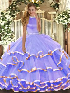 Sleeveless Backless Floor Length Beading and Ruffled Layers Sweet 16 Dresses