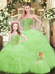 Fantastic Sweetheart Sleeveless Lace Up Quinceanera Gown Yellow Green Tulle