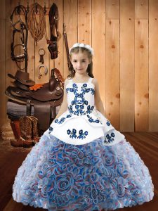 Straps Sleeveless Winning Pageant Gowns Floor Length Embroidery Multi-color Fabric With Rolling Flowers