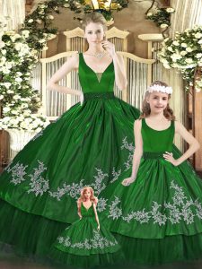 High Quality Green Zipper Quince Ball Gowns Beading and Appliques Sleeveless Floor Length