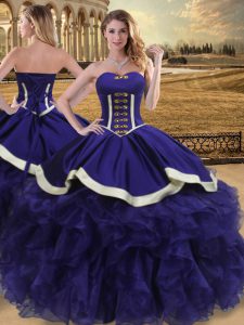 Low Price Purple Ball Gowns Beading and Ruffles Quinceanera Dress Lace Up Organza Sleeveless Floor Length