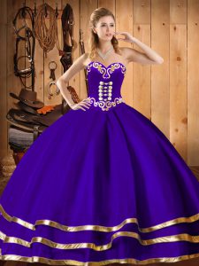 Purple Sleeveless Floor Length Embroidery Lace Up Sweet 16 Dress