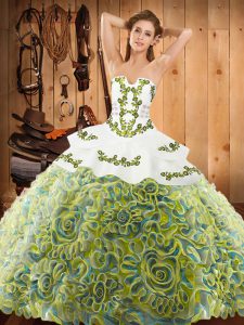 New Arrival Multi-color Strapless Neckline Embroidery Quinceanera Gown Sleeveless Lace Up