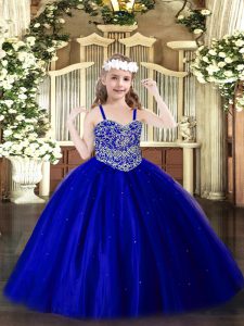 Royal Blue Straps Lace Up Beading Kids Formal Wear Sleeveless