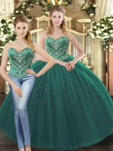 Captivating Tulle Sleeveless Floor Length Sweet 16 Quinceanera Dress and Beading