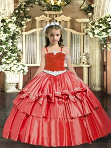 Floor Length Coral Red Pageant Dress Wholesale Straps Sleeveless Lace Up