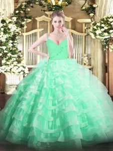 Trendy Ruffled Layers 15th Birthday Dress Apple Green Zipper Sleeveless Floor Length