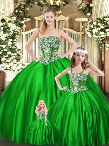 New Style Ball Gowns 15 Quinceanera Dress Green Strapless Organza Sleeveless Floor Length Lace Up