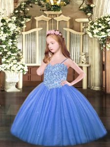 Attractive Baby Blue Lace Up Winning Pageant Gowns Appliques Sleeveless Floor Length