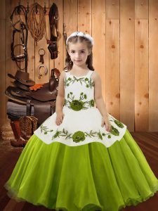 Olive Green Sleeveless Embroidery Floor Length Little Girls Pageant Dress Wholesale