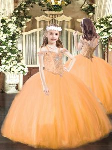 Orange Pageant Dress for Girls Party and Quinceanera with Beading Off The Shoulder Sleeveless Lace Up