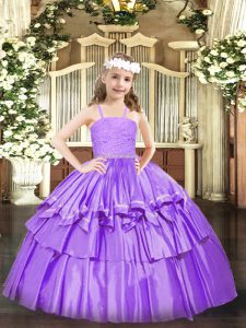 Superior Organza Sleeveless Floor Length Little Girls Pageant Gowns and Beading and Lace and Ruffled Layers