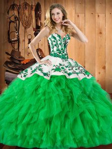 Green Sleeveless Embroidery and Ruffles Floor Length Quinceanera Gown