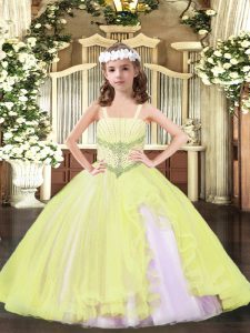 High End Straps Sleeveless Tulle Kids Pageant Dress Beading Lace Up