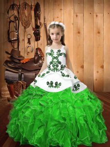 Sleeveless Embroidery and Ruffles Floor Length Little Girls Pageant Dress Wholesale
