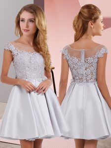 Attractive Silver Damas Dress Prom and Party with Lace Scoop Sleeveless Zipper