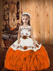 Adorable Orange Straps Neckline Embroidery and Ruffles Pageant Dress Sleeveless Lace Up