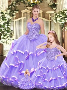 Elegant Sweetheart Sleeveless Lace Up Vestidos de Quinceanera Lavender Organza