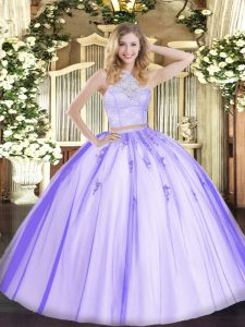 Traditional Tulle Sleeveless Floor Length 15 Quinceanera Dress and Lace and Appliques