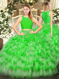 Perfect Green Sleeveless Tulle Zipper Ball Gown Prom Dress for Military Ball and Sweet 16 and Quinceanera