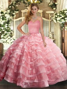 Edgy Ball Gowns Vestidos de Quinceanera Watermelon Red Sweetheart Organza Sleeveless Floor Length Lace Up