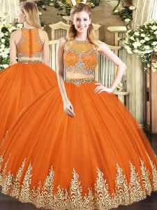 Scoop Sleeveless Tulle Quinceanera Dress Beading and Appliques Zipper