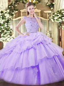 Stylish Lavender Bateau Zipper Beading and Ruffles and Pick Ups Ball Gown Prom Dress Sleeveless