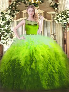 Cheap Tulle Scoop Sleeveless Zipper Beading and Ruffles Quinceanera Gown in Multi-color