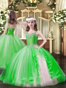 Tulle Straps Sleeveless Lace Up Beading Pageant Dress Womens in