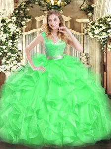 Cute Floor Length Ball Gowns Sleeveless Green Vestidos de Quinceanera Zipper